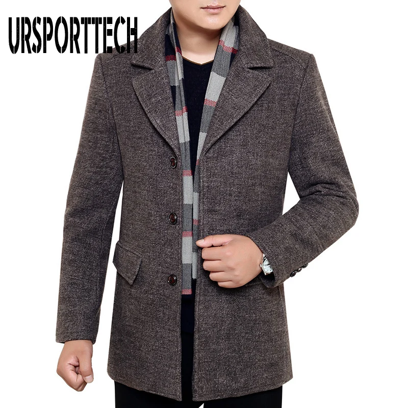 Winter Men's Wool Coat 2020 New Fashion Middle Long Scarf Collar Cotton