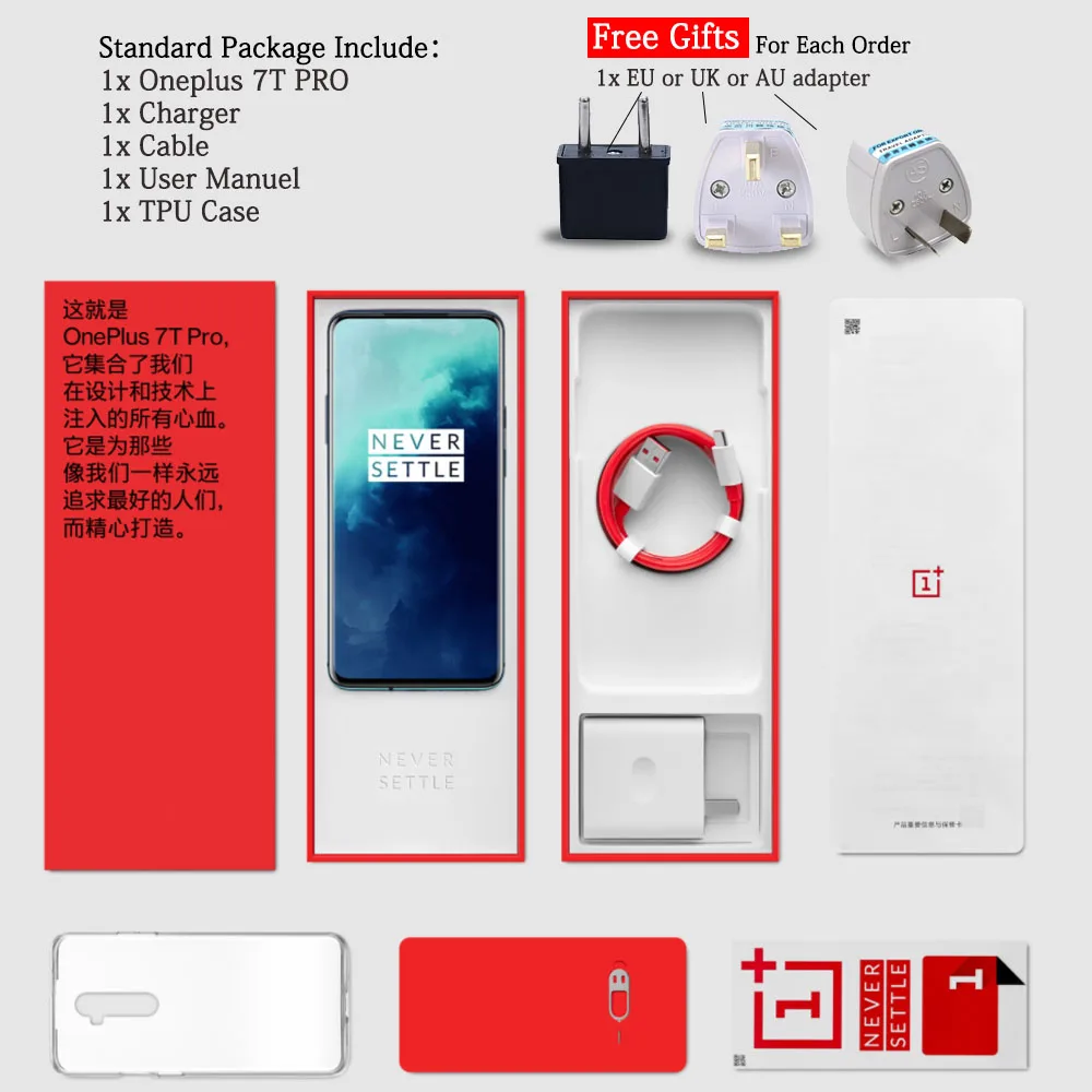 6,67 дюймов, OnePlus 7T Pro, глобальная ПЗУ, мобильный телефон Snapdragon 855 Plus, Восьмиядерный, 48мп, тройная камера, разблокировка экрана