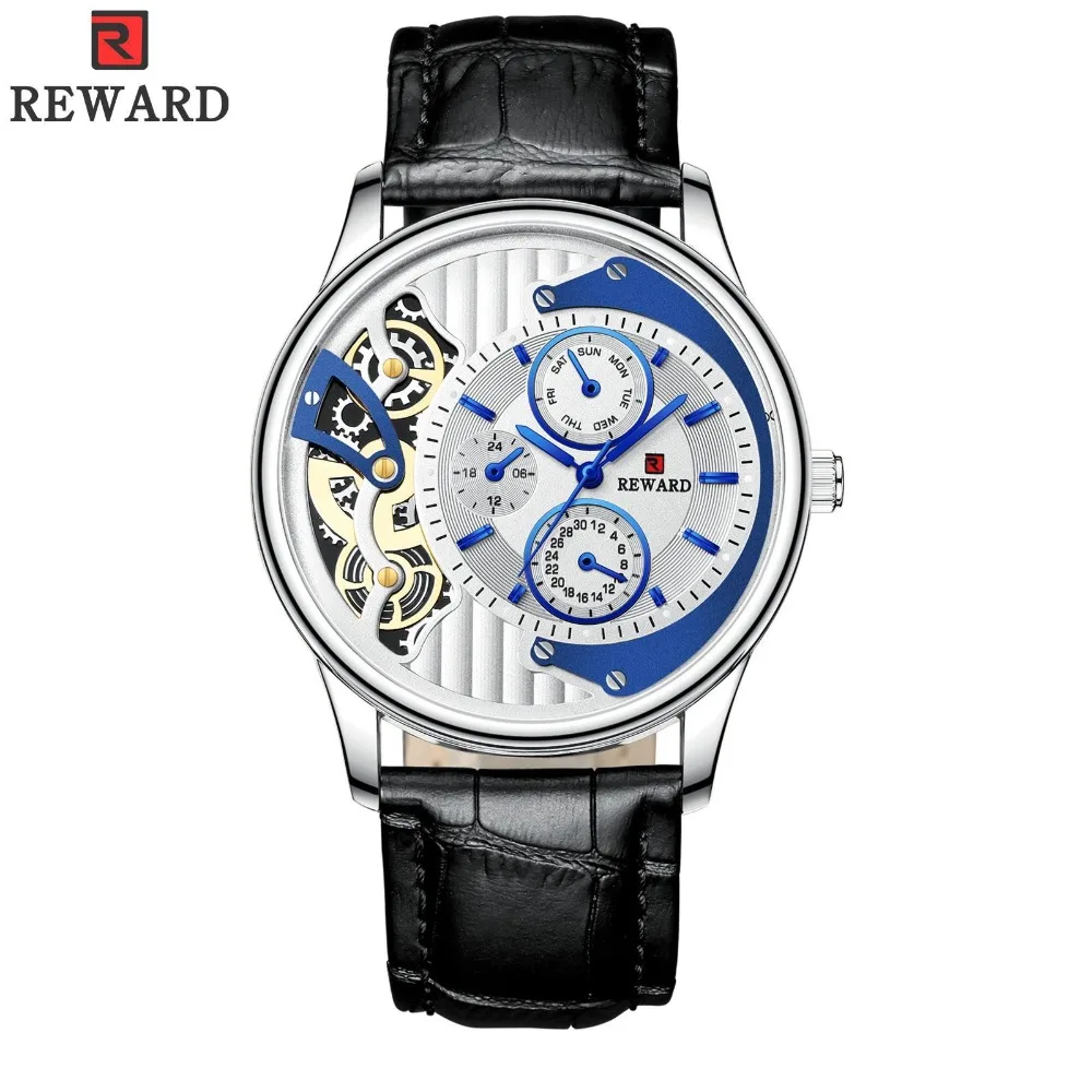 

2019 Top Fashion Brand Men Watches REWARD Sport Waterproof Genuine Leather Watch Man Week Quartz Wrist Watches Relogio Masculino