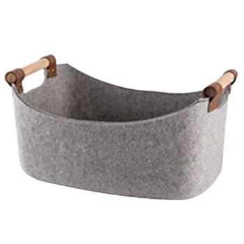 

Home Creative Snack Toy Baskets Storage Box Bin Organizer Basket With Wooden Handles Kids Storage Box For Toys - Grey