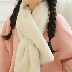 Women Winter Warm Thicken Scarfs Solid Color Faux Rabbit Fur Plush Cross Collar Scarf Shawl Solid With Pearl Elegant Warm Hot