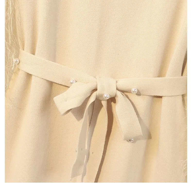 Женское вязаное облегающее платье размера плюс 4XL, лоскутное, с кисточками, с длинным рукавом, модное, с высокой талией, с оборками, вязаное платье Vestidos