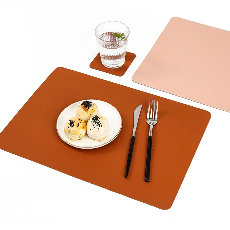 

Inyahome Placemat Coasters Leather Set for Dining Table Tableware Pad Waterproof Coaster Heat Insulation Non-Slip Table Placemat