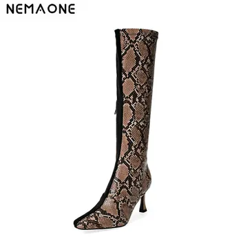 

NEMAONE Sexy Punk Mixed Colors Animal Prints genuine Leather Women Boots Long Boots Night Club Shoes Woman