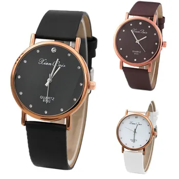 

Fashion Women's Diamond Leatheroid Band Round Dial Quartz Wrist Watch BK