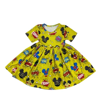 

yellow color short sleeve boutique clothes dress twrily frock with lovely girls