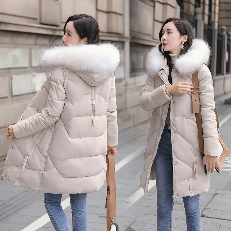 

2019 Autumn & Winter New Style Korean-style Fashion Hooded Mid-length down Jacket Cotton-padded Clothes Slim Women's Cotton-padd