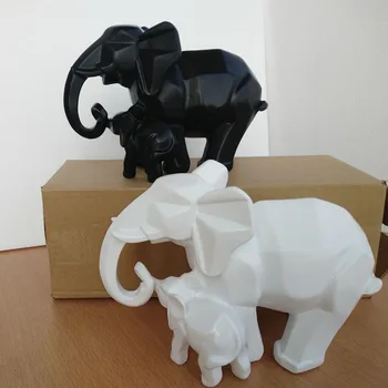 

Resin Crafts Nordic Style Home Decoration Creative Gift Geometric Mother and Child Elephant Modern Black Elephant