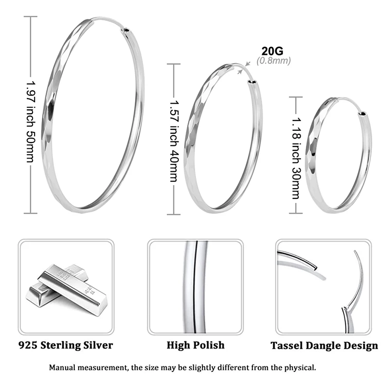 Hoop Earring for Women Girl Silver Color Metal Earrings Big Round Circle Smooth Huggie Fashion Simple Large Ear Ring Jewelry Gif