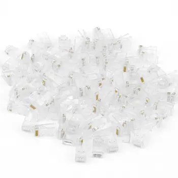 

100PCS Universal Crystal Head RJ45 CAT5 CAT5E Modular Plug Gold Plated Network Connector Head Transparent