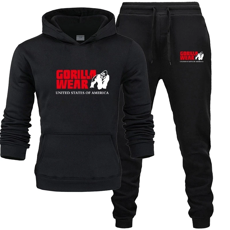 Chándal de moda gorila ropa deportiva conjuntos de dos piezas totalmente de algodón de lana gruesa Sudadera con capucha + Pantalones traje deportivo