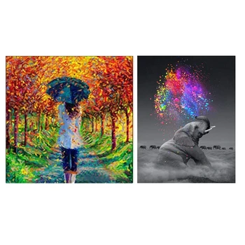 

Best 2 Set 5D DIY Diamond Painting Kit Embroidery Cross Stitch Kit Arts Home Wall Decor Craft Umbrella Girl & Elephant