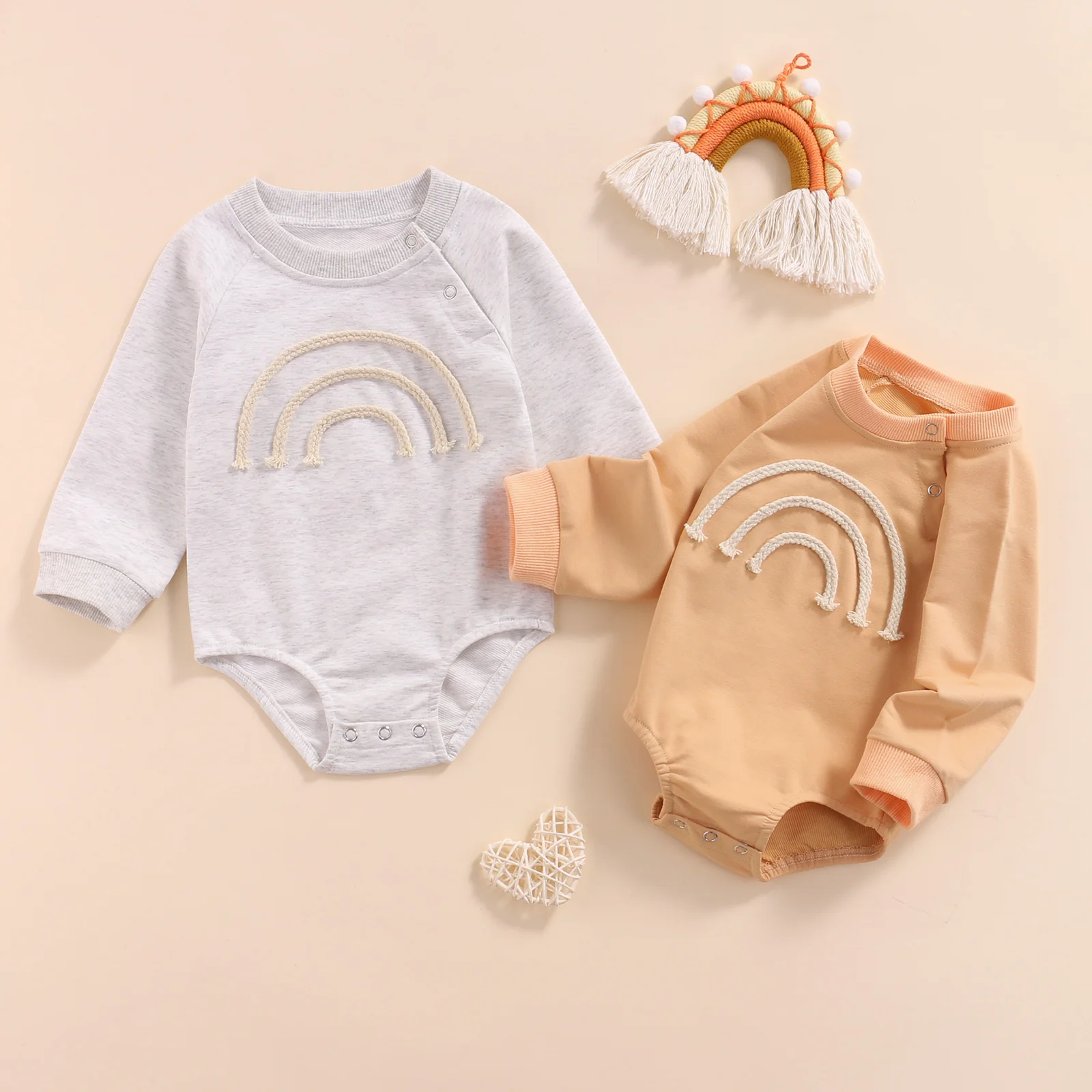 2021 Newborn Baby Rainbow Pattern Romper Cute Soft Cotton Round Collar