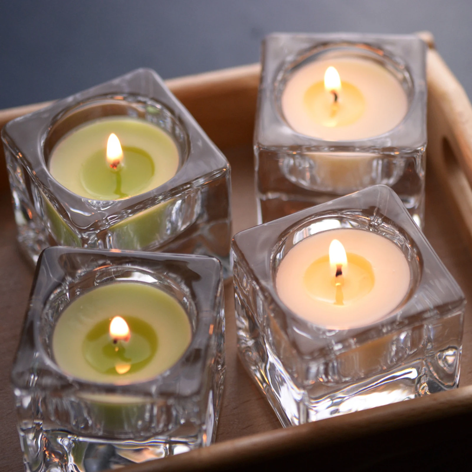 2 шт. прозрачный Стекло подсвечник с украшением в виде кристаллов Tealight