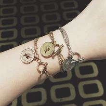 Peri'sbox 3 цвета Елизаветы монета с портретом Браслеты замочек Титан Сталь Браслеты для Для женщин три многослойный браслет-цепочка