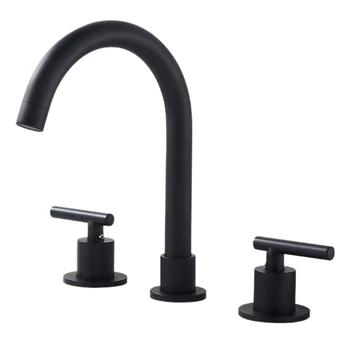 

3PCS LFS-A0688-MT-C Two Handle Widespread Bathroom Sink Faucet with Crop Up Drain Assembly,Matte Black