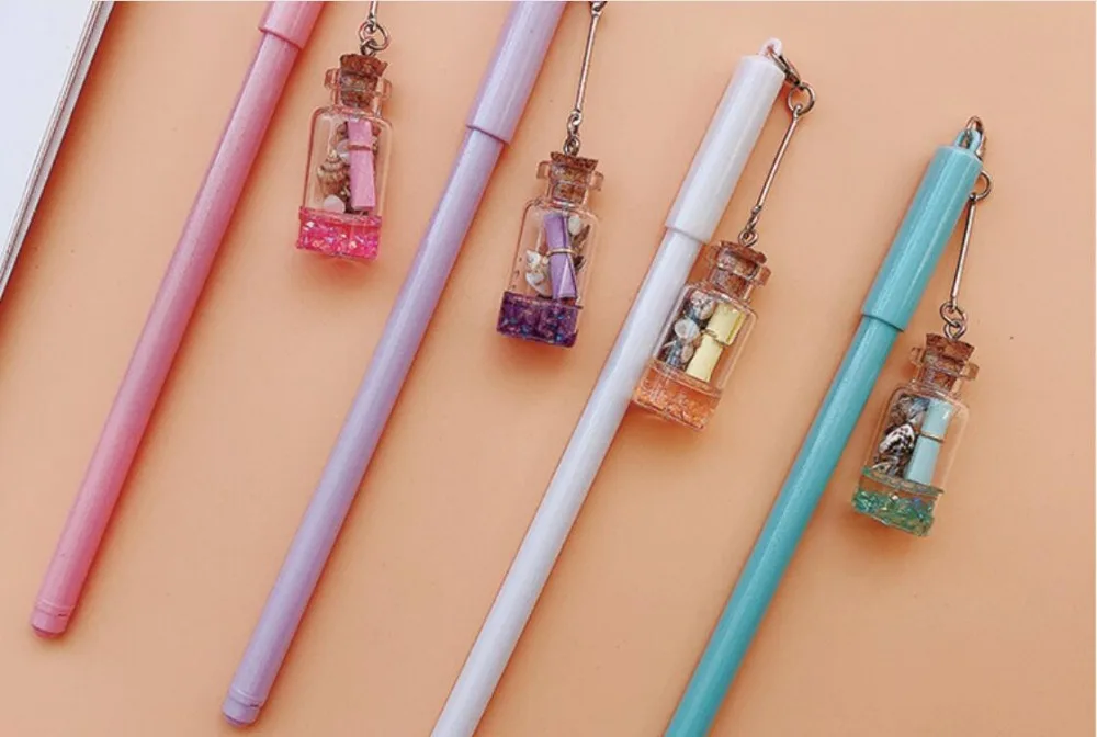 shell Drift bottle pendant gel pen cute cartoon neutral pen student prize pen office black write pen promotion gift pen 36pc/lot