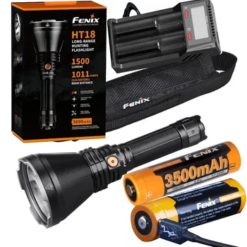 

Fenix HT18 1500 Lumen high powered long throw beam LED flashlight with red/green filters with Fenix ARB-L21-5000U battery