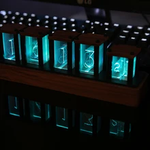 2021 Cyberpunk style table Tube clock RGB Imitated Glow Nixie Tube Clock Creative Led Electronic Digital Wood bedside Clock