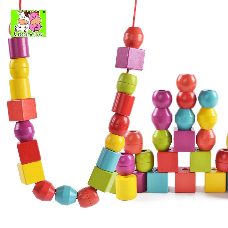 New Style Children'S Educational Early Childhood Shape Building Blocks Wearing Rope CHILDREN'S Toy Geometric Shapes Beaded Brace