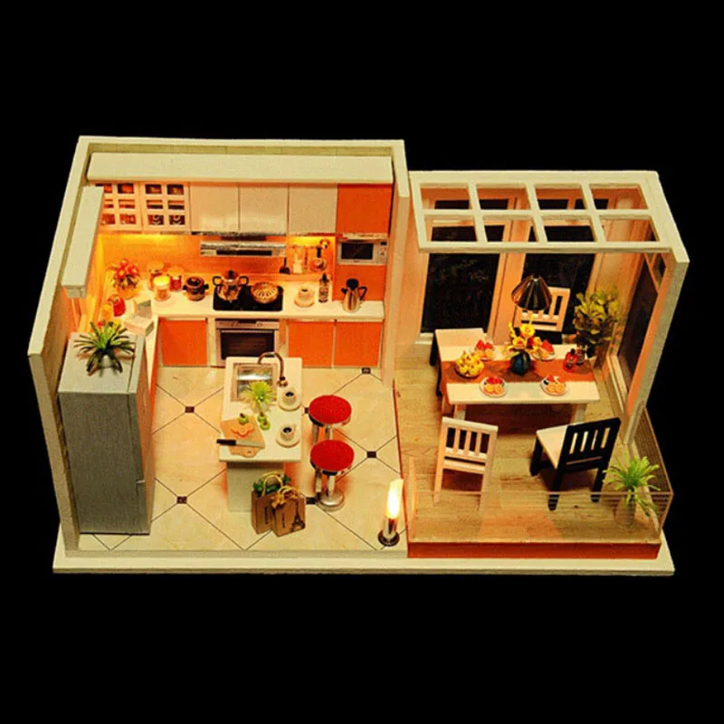 Современные кухни ручной работы миниатюрная мебель для кукольного дома Diy кукольный домик Миниатюрный деревянный кукольный домик игрушки для детей