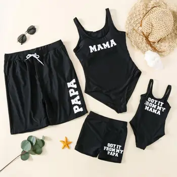 

2020 Family Matching Swimwear Outfits Mother Daughter Bikini Swimsuit Father Son Swim Shorts Mommy Dad and Me Beachwear Clothes