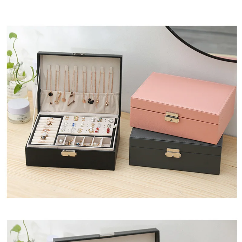 

2021 New Double-Layer Velvet Jewelry Box European Jewelry Storage Box Large Space Jewelry Holder Gift Box with Lock for Women