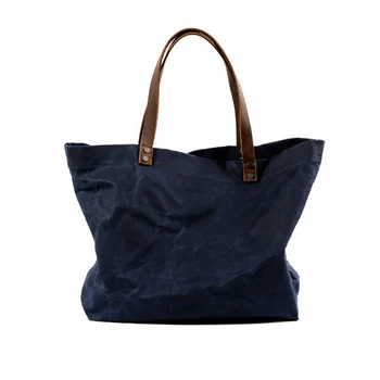 

Waterproof oil wax canvas handbags simple retro shoulder bags men's large capacity pleated tote bags ladies vintage handbag girl