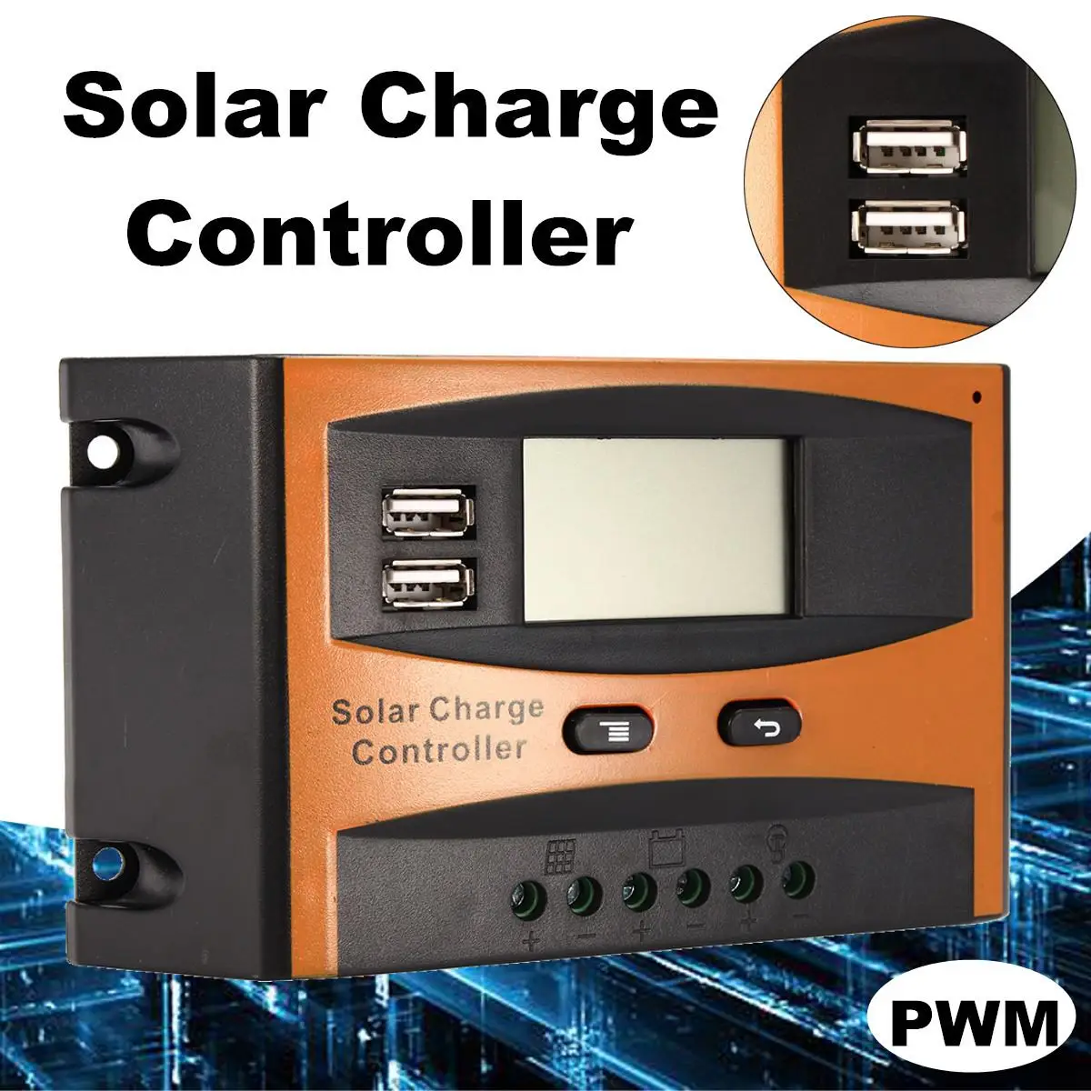 

Auto Solar Charge Controller PWM Controllers LCD Dual USB Charge Waterproof IP32 Output Solar Panel PV Regulator 20A 12V/24V