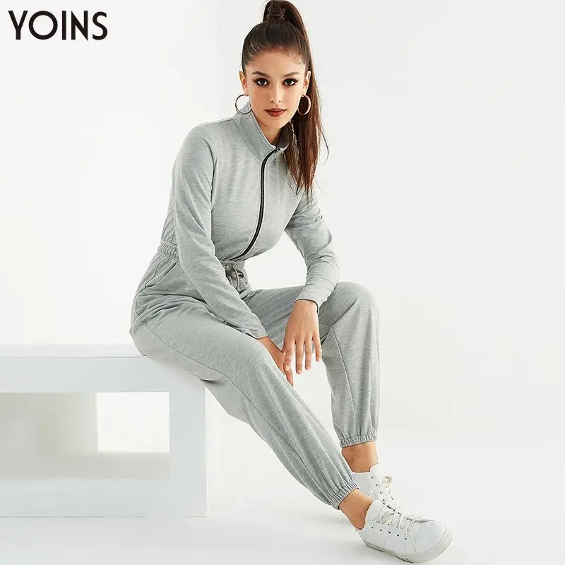 YOINS Осенне-зимняя Дамская обувь комбинезоны с застежкой-молнией для занятий йогой на кулиске по бокам комбинезон с карманами обычная спортивная верхняя одежда для детей