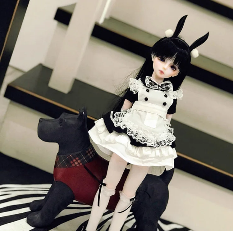 

BJD doll clothes suitable for 1/3 1/4 1/6 size cute bunny dress apron maid set doll accessories