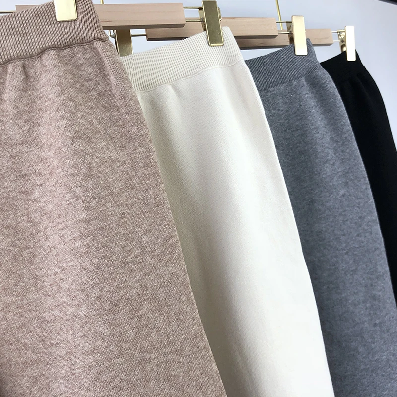Aachoae 2020 Autumn Winter Knitted Pants Women Elastic Waist Drawstring Trousers Long Pencil Pants With Pockets Ladies Bottoms