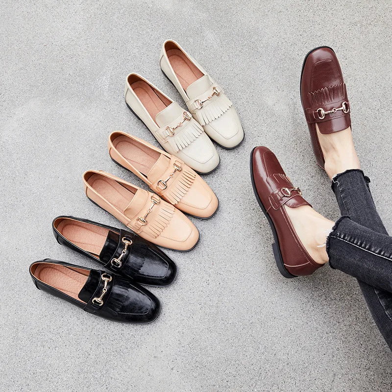 

2019 Spring New Style WOMEN'S Shoes Spring Ozhouzhan Genuine Leather Low-Cut Korean-style Versatile British Style Slip-on Loafer