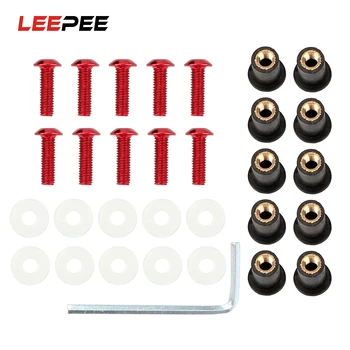 

LEEPEE 10Pcs/set Fairing Screen Fasterners M5 x 15mm Motorbike Windshield Fasterner Kit Windscreen Nut Bolt Washer Screw