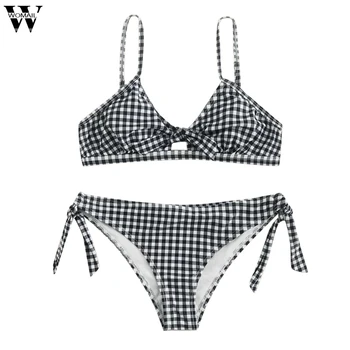 

Womail Bikini 2020 Women Sexy Tow-Piece Swimsuit High Cut Plaid Push Up Padded Biquini Beachsuit Swimwear Swimming suit Mujer