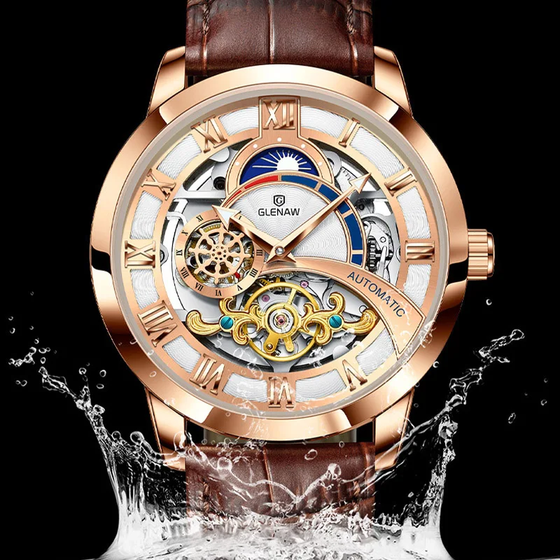 Automatic Mechanical Watch Men's Luxury Casual Brand Exquisite Mirror Tourbillon Leather Clock Relogio Masculino NEW | Наручные часы