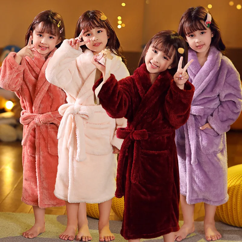ULKNN Winter Children's Bathrobe Pajamas 2-14 Years