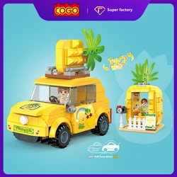 Bloc de construction de maison de fruits d'ananas, tirer la voiture arrière, petite particule, assemblage de technologie, Puzzle, jouets 1 changement 2 
