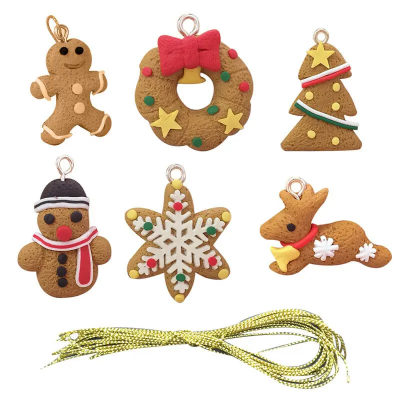 6 шт./лот, милые рождественские украшения в виде пряничного человечка, оленя, снеговика, рождественской елки, подвески, украшения, сделай сам, подарки для рукоделия - Окраска металла: 6Pcs set