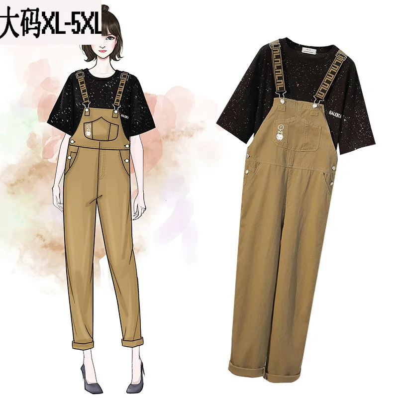 

Summer Wear New Style 2019 Large Size Dress Large GIRL'S by Age Star T-shirt Casual Capri Suspender Pants Two-Piece Women's