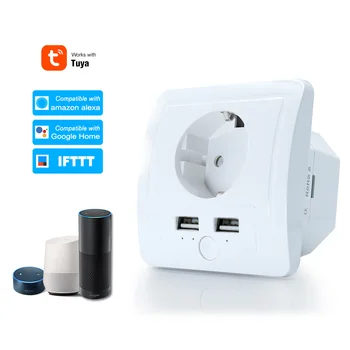 

Smart WiFi Wall Outlet EU Plug Smart Plug Dual USB Ports Power Smart Socket Compatible With Alexa Google Home Voice Control