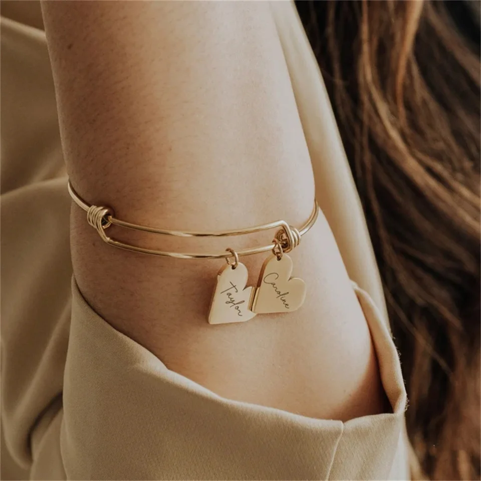 Gepersonaliseerde Armband Voor Vrouwen Hart Aangepaste Gegraveerde 1-6Names Verstelbare Armbanden Rvs Voor Mama Sieraden Gift St