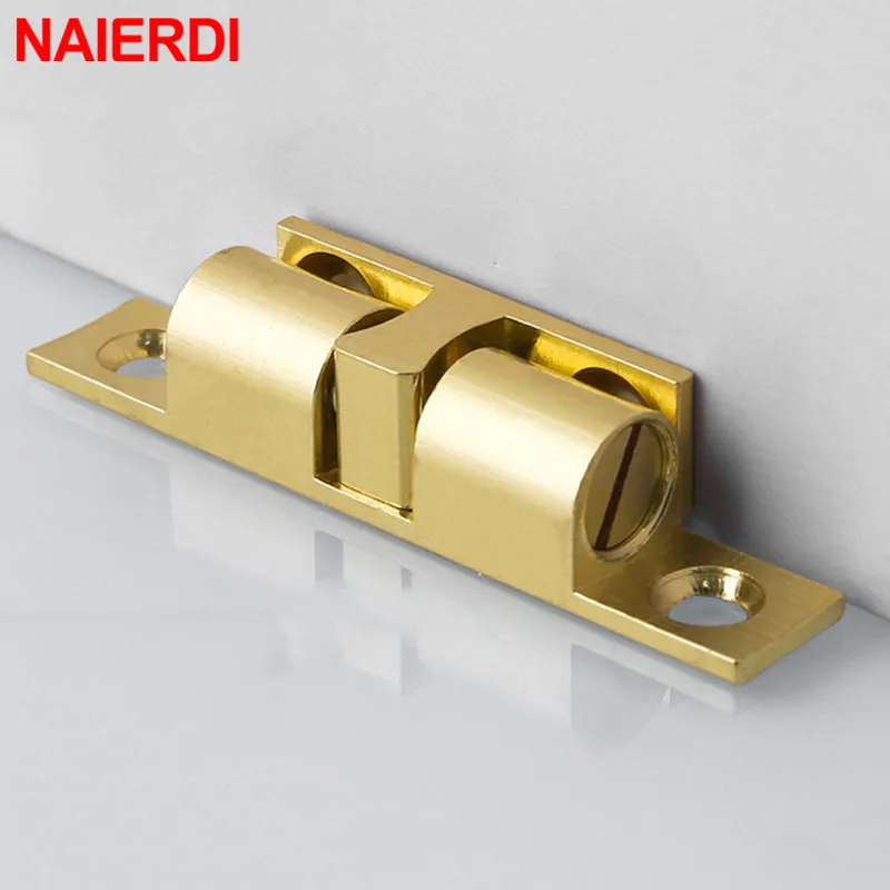 NAIERDI 2PCS Brass Door Stop Adjustable Cabinet Catches Double Spring Steel Ball Catch Latch For Wardrobe Furniture Fittings door catches cabinet door latch door stops cabinet door stop
