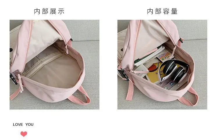 Stitching Contrast Women's Backpack Fashion Harajuku Cute Student Canvas School Bag Kawaii Girl Casual Travel Backpack Female