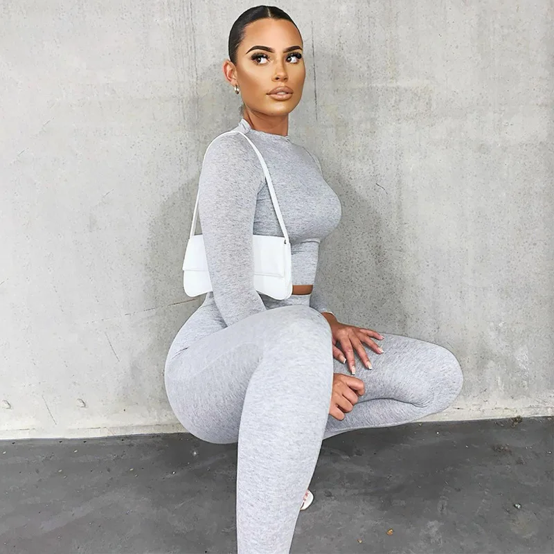 2 Piece Sets Sport Suit ​Celebrity Women  Long Sleeve Crop Tops High Waist Leggings Pants Workout Seamless Clothes Tracksuit summer new men tracksuit fashion 2 piece sets oversized clothes beach style 3d printed t shirts men sport outfits tshirt shorts