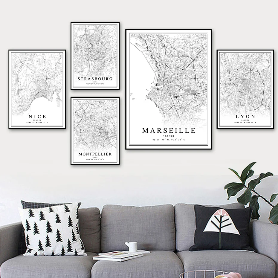 France City Map Paris Lyon Marseille Montpellier Nice Strasbourg Toulouse Posters Canvas Paintings Prints Home Interior Decor