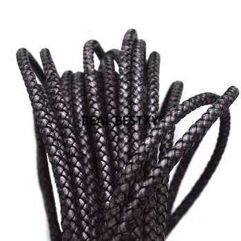 

2m/lot approx 6mm Round Genuine Braided Leather Rope String Cord For Jewelry Making DIY Bracelet Necklace Craft Jewelry cords
