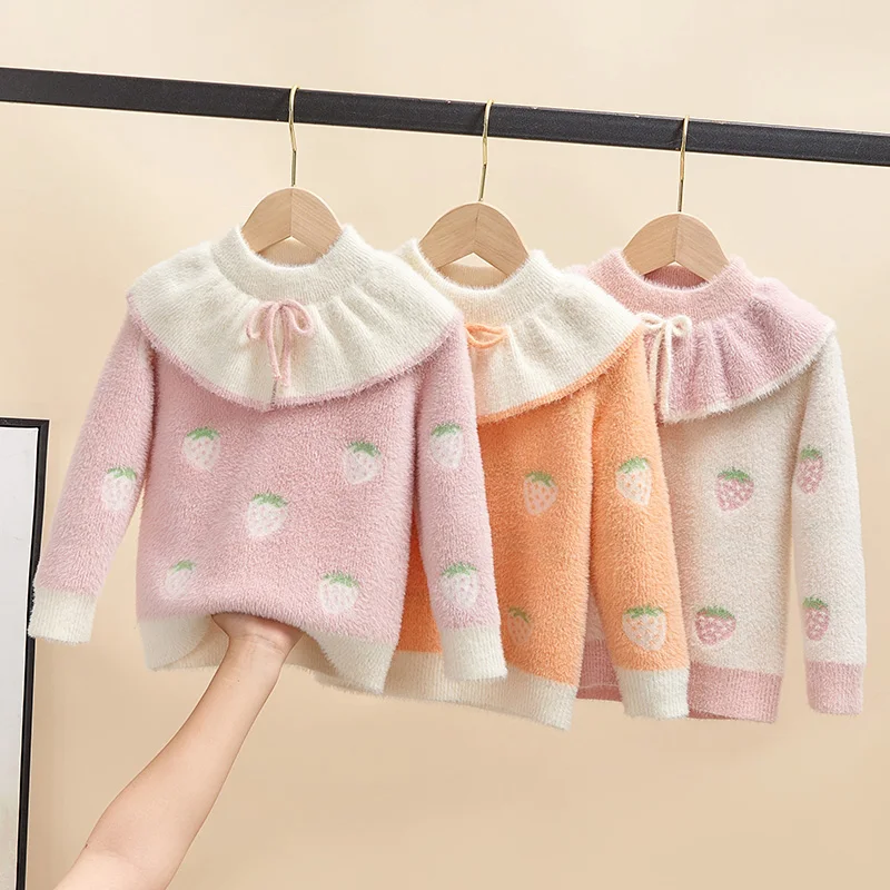 2020 autumn and winter new girl's pullover with mink fur strawberry pattern | Женская одежда