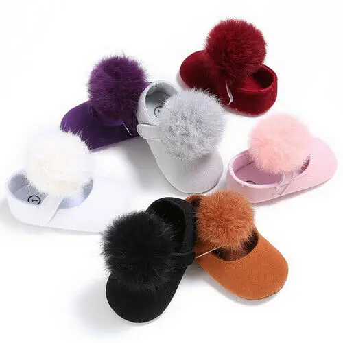 0-18M Toddler Baby Girl Soft Plush Princess Shoes cute pom shoes Infant Prewalker New Born Baby Shoes for girls
