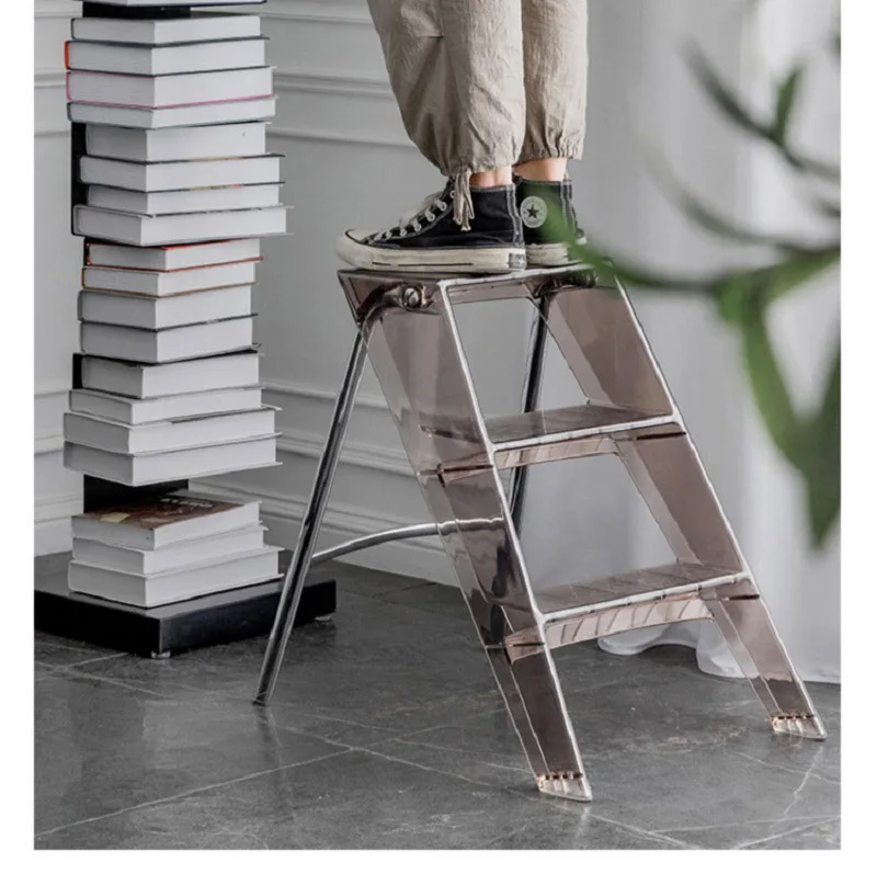 JOYLOVE Japanese Household Ladder Transparent Acrylic Portable Telescopic Folding Ladder Storage Three-step Pedal Plastic Ladder JOYLOVE Japanese Household Ladder Transparent Acrylic Portable Telescopic Folding Ladder Storage Three-step Pedal Plastic Ladder